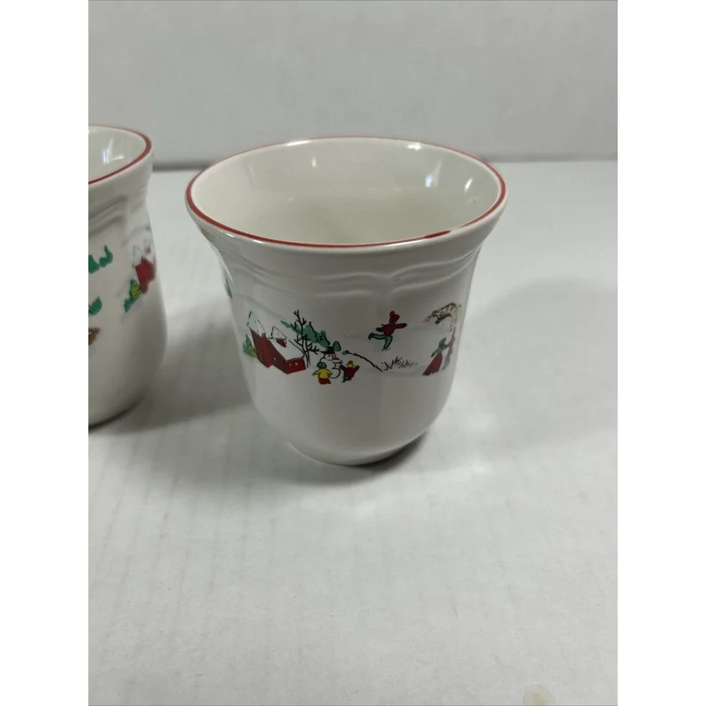 FARBERWARE‎ - WHITE CHRISTMAS - VINTAGE 1995 HOLIDAY Coffee Tea Cups Set 2